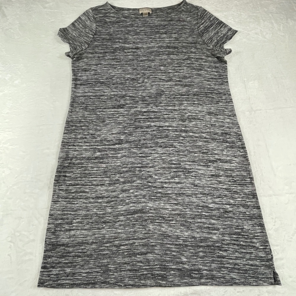 LOFT Women XL Gray Space Dye Knit Short Sleeve Shift Dress Boat Neck Casual